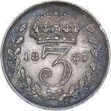 1887 Threepence - Victoria British Silver Coin - Very Nice