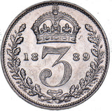 1889 Threepence - Victoria British Silver Coin - Very Nice