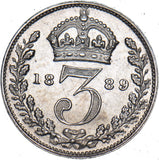 1889 Threepence - Victoria British Silver Coin - Superb