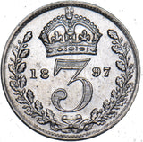 1897 Threepence - Victoria British Silver Coin - Very Nice