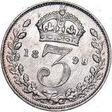 1898 Threepence - Victoria British Silver Coin - Very Nice