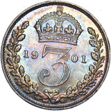 1901 Threepence - Victoria British Silver Coin - Very Nice