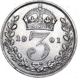 1901 Threepence - Victoria British Silver Coin - Very Nice