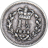 1834 Threehalfpence - William IV British Silver Coin - Nice