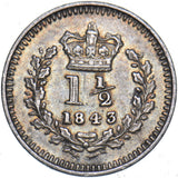 1843 Threehalfpence - Victoria British Silver Coin - Nice