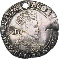 1604-5 Shilling (lis, holed) - James I British Silver Hammered Coin