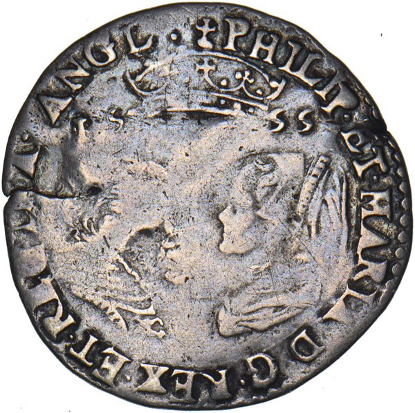 1555 Sixpence - Philip & Mary British Silver Hammered Coin