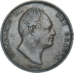 1834 Penny - William IV British Copper Coin - Nice