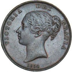 1854 Penny (OT) - Victoria British Copper Coin - Very Nice