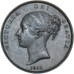 1855 Penny (PT) - Victoria British Copper Coin - Very Nice