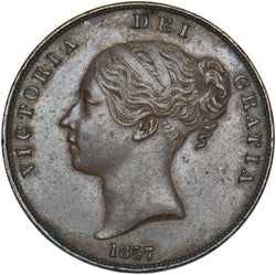 1857 Penny (PT) - Victoria British Copper Coin - Very Nice