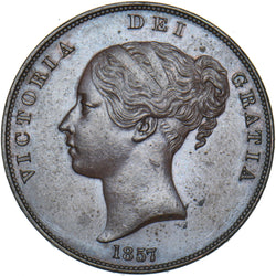1857 Penny (OT) - Victoria British Copper Coin - Very Nice