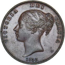 1858 Penny - Victoria British Copper Coin - Very Nice