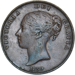 1859 Penny - Victoria British Copper Coin - Nice