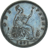 1891 Penny - Victoria British Bronze Coin - Very Nice