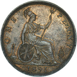 1891 Penny - Victoria British Bronze Coin - Very Nice