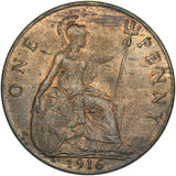 1916 Penny - George V British Bronze Coin - Very Nice