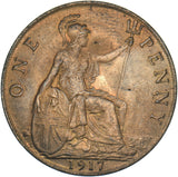 1917 Penny - George V British Bronze Coin - Very Nice