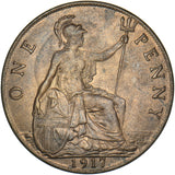 1917 Penny - George V British Bronze Coin - Very Nice