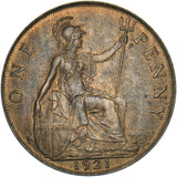 1921 Penny - George V British Bronze Coin - Very Nice