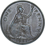 1951 Penny - George VI British Bronze Coin - Nice