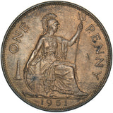 1951 Penny - George VI British Bronze Coin - Very Nice