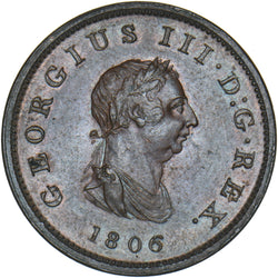 1806 Halfpenny - George III British Copper Coin - Very Nice