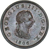 1806 Halfpenny - George III British Copper Coin - Very Nice