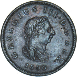 1806 Halfpenny - George III British Copper Coin - Nice