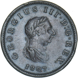 1807 Halfpenny - George III British Copper Coin - Nice