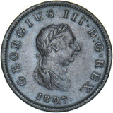1807 Halfpenny - George III British Copper Coin - Nice