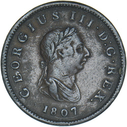1807 Halfpenny - George III British Copper Coin - Nice