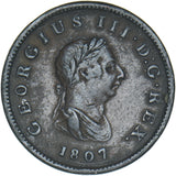 1807 Halfpenny - George III British Copper Coin - Nice