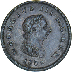 1807 Halfpenny - George III British Copper Coin - Nice