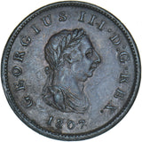 1807 Halfpenny - George III British Copper Coin - Nice