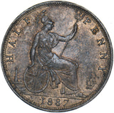 1887 Halfpenny - Victoria British Bronze Coin - Very Nice