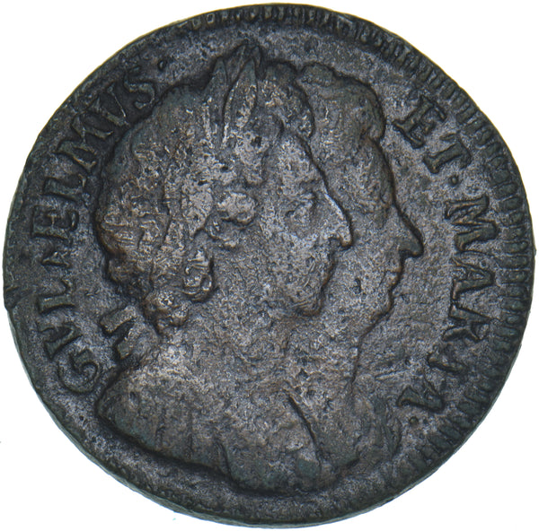 1694 Farthing - William & Mary British Copper Coin - Nice