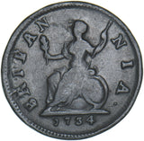 1734 Farthing - George II British Copper Coin