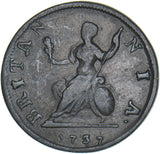 1737 Farthing - George II British Copper Coin - Nice