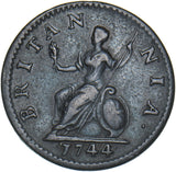 1744 Farthing - George II British Copper Coin - Nice