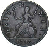 1749 Farthing - George II British Copper Coin - Nice