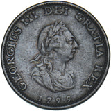 1799 Farthing - George III British Copper Coin - Nice