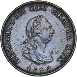 1799 Farthing - George III British Copper Coin - Nice