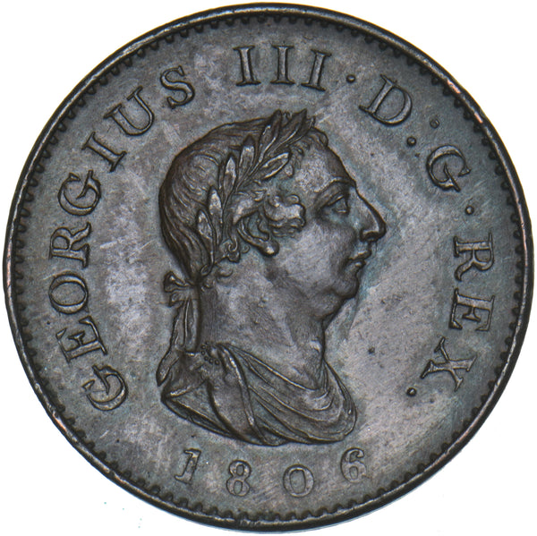 1806 Farthing - George III British Copper Coin - Very Nice