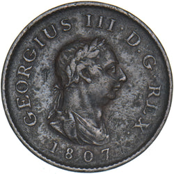 1807 Farthing - George III British Copper Coin - Nice