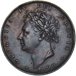1828 Farthing - George IV British Copper Coin - Nice