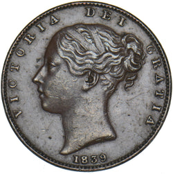 1839 Farthing - Victoria British Copper Coin - Very Nice