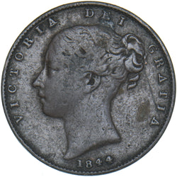 1844 Farthing - Victoria British Copper Coin