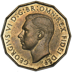 1951 Proof Brass Threepence - George VI British Coin - Superb