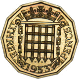 1953 Proof Brass Threepence - Elizabeth II British Coin - Superb